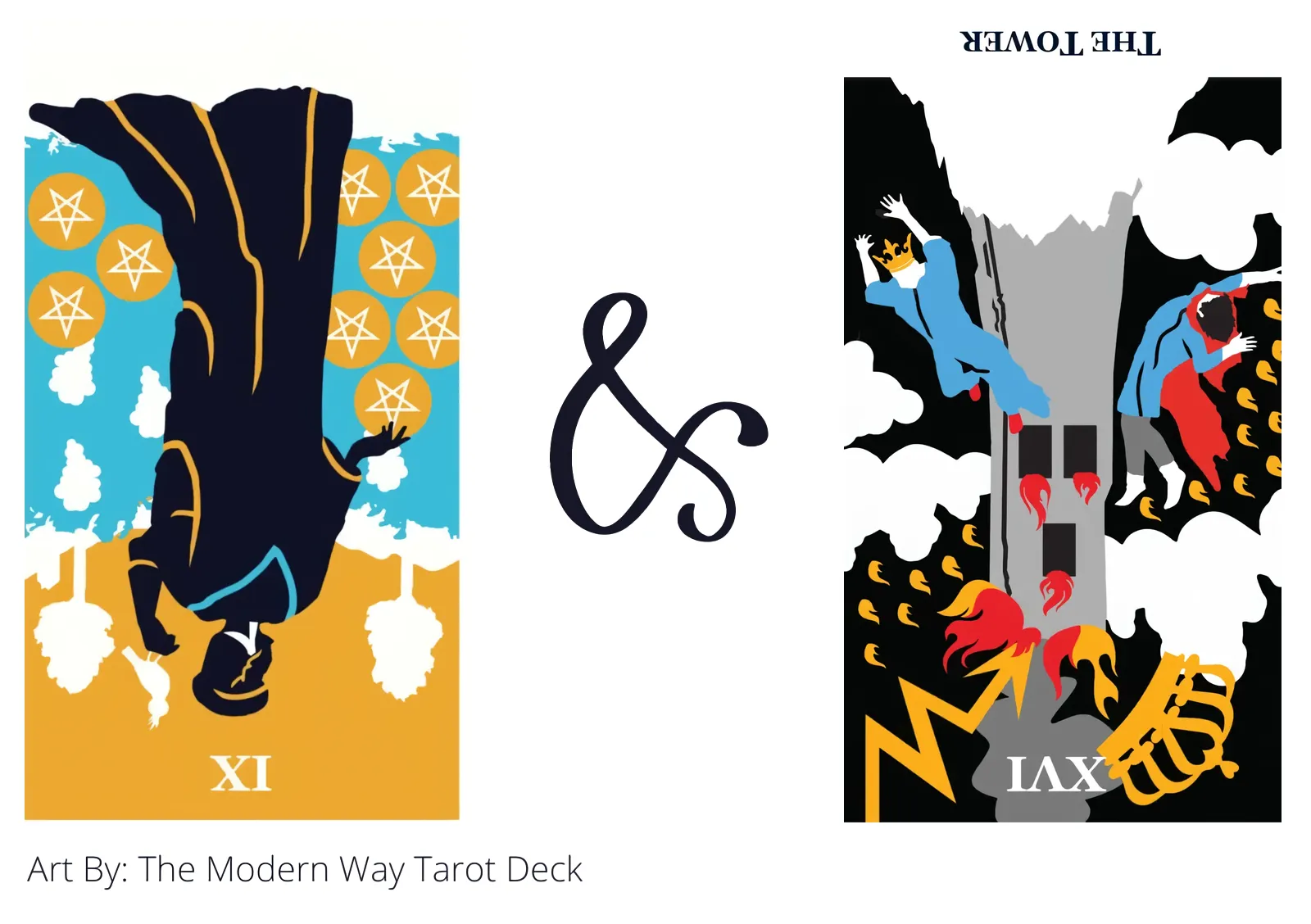 nine of pentacles reversed and the tower reversed tarot cards together