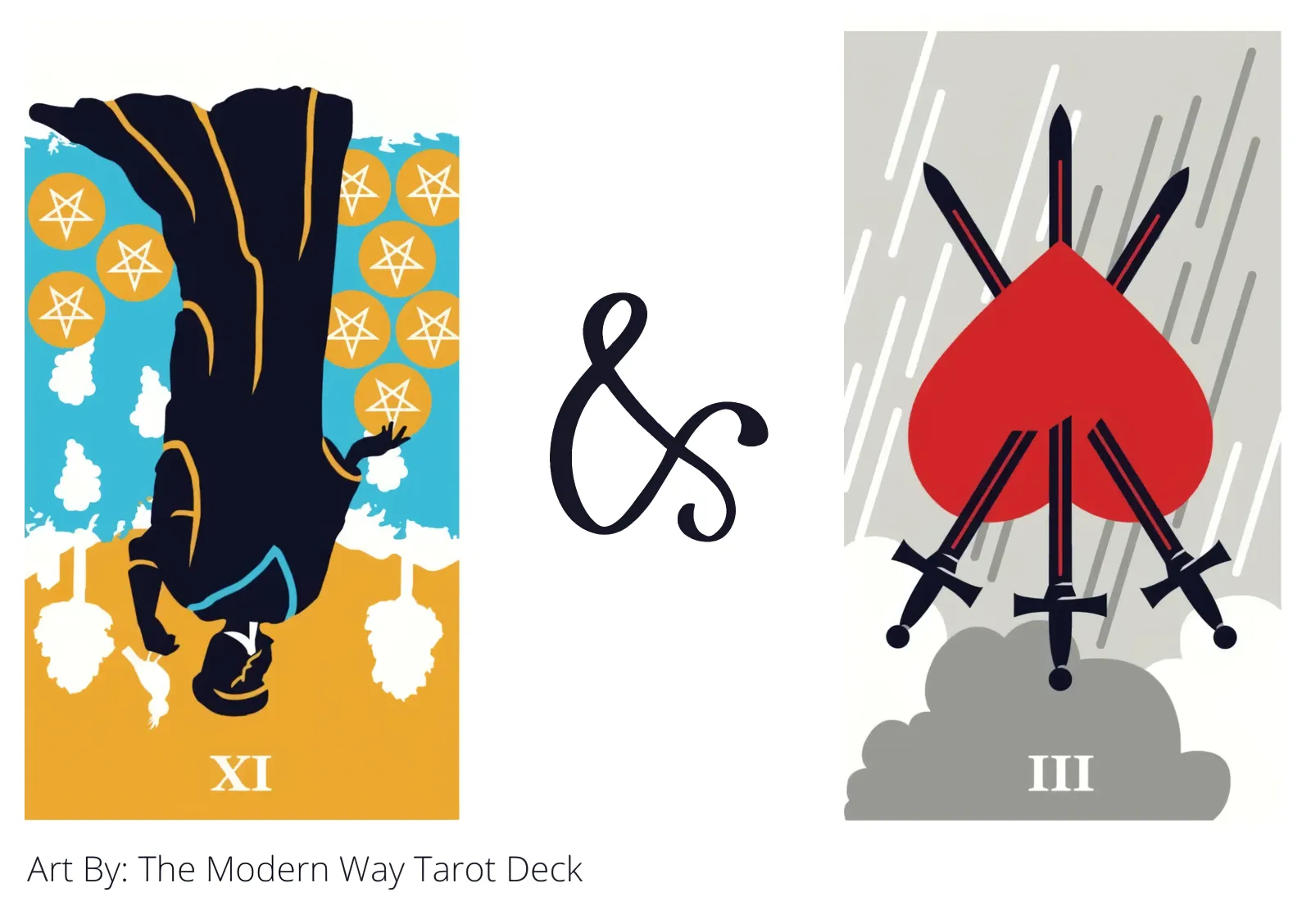 nine of pentacles reversed and three of swords reversed tarot cards together
