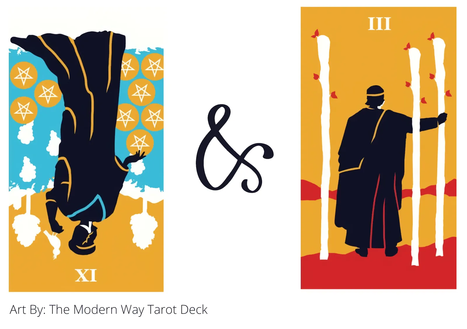 nine of pentacles reversed and three of wands tarot cards together