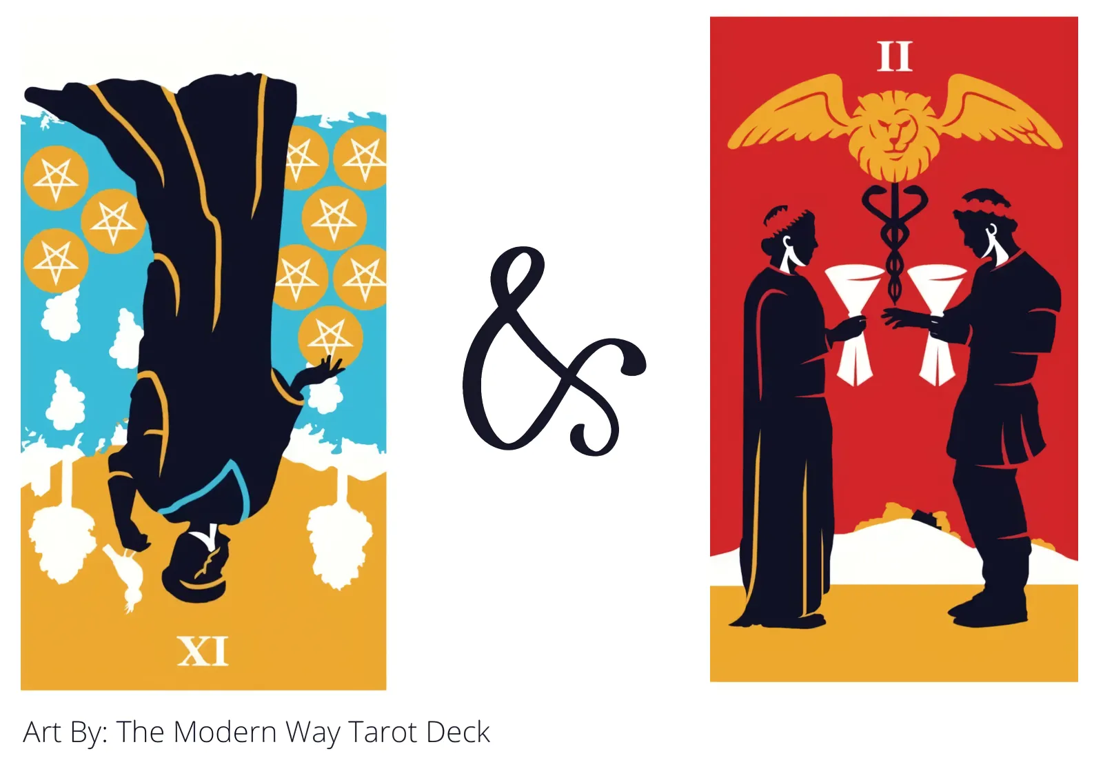 nine of pentacles reversed and two of cups tarot cards together