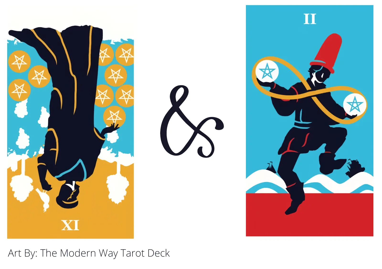 nine of pentacles reversed and two of pentacles tarot cards together