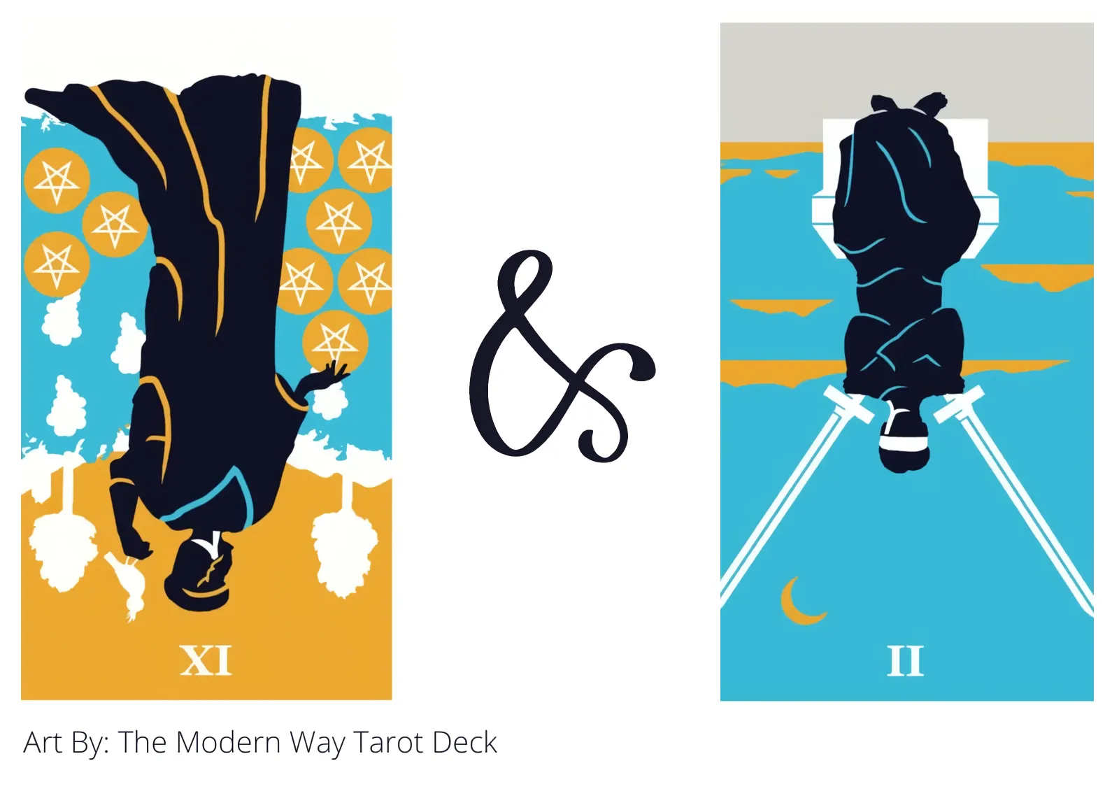 nine of pentacles reversed and two of swords reversed tarot cards together