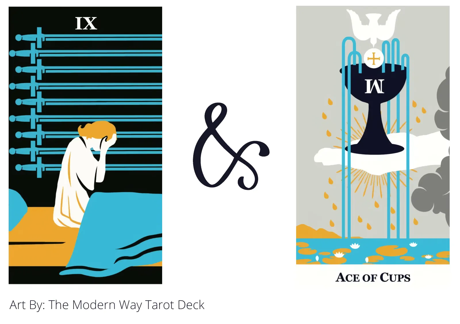 nine of swords and ace of cups tarot cards together