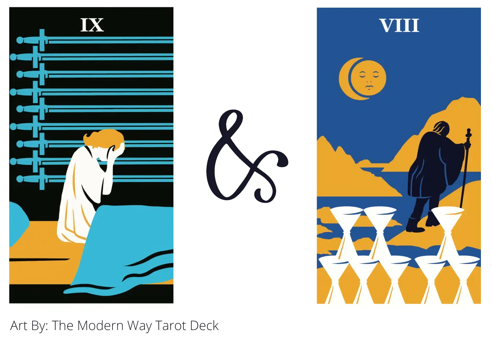 nine of swords and eight of cups tarot cards together