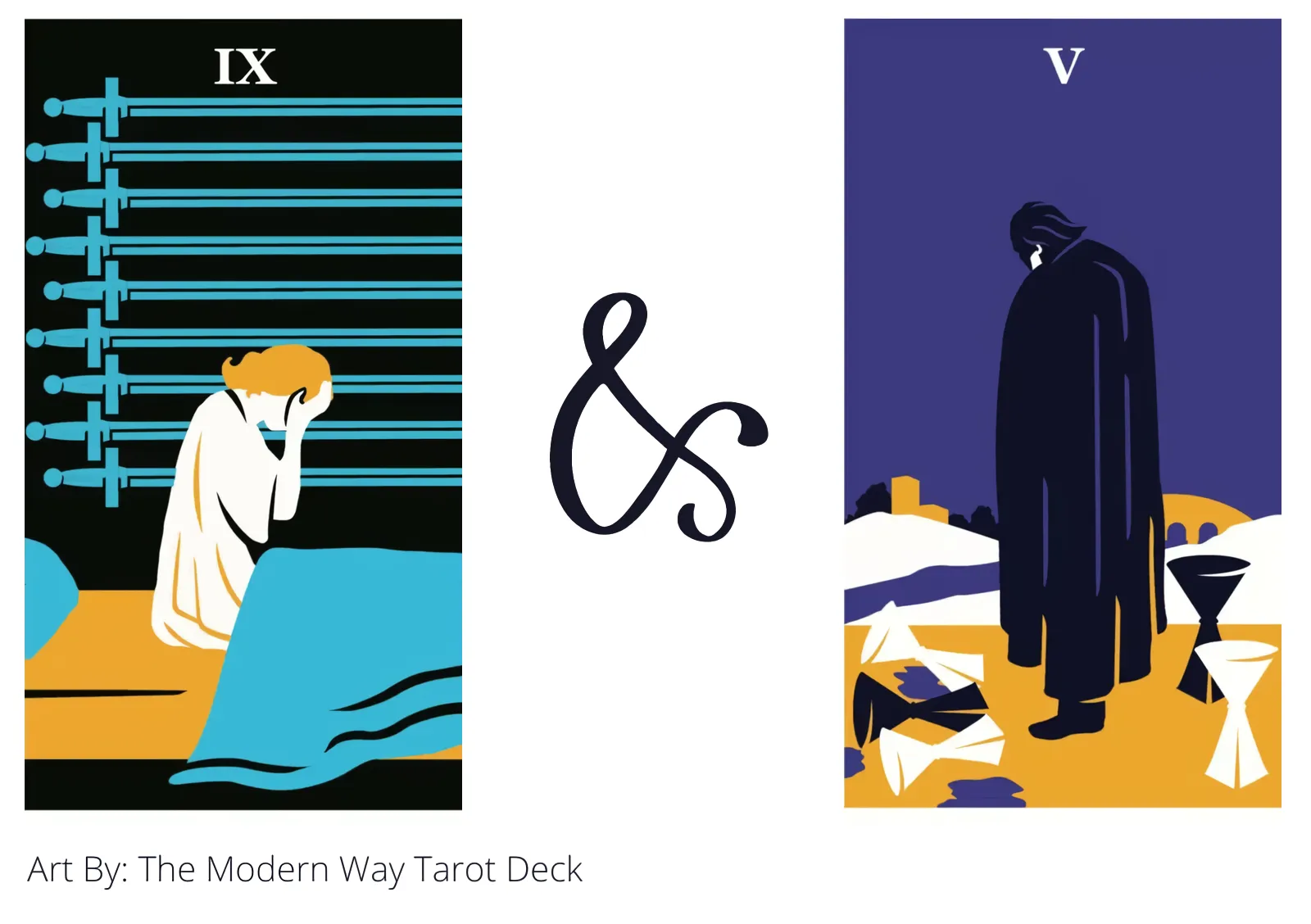 nine of swords and five of cups tarot cards together