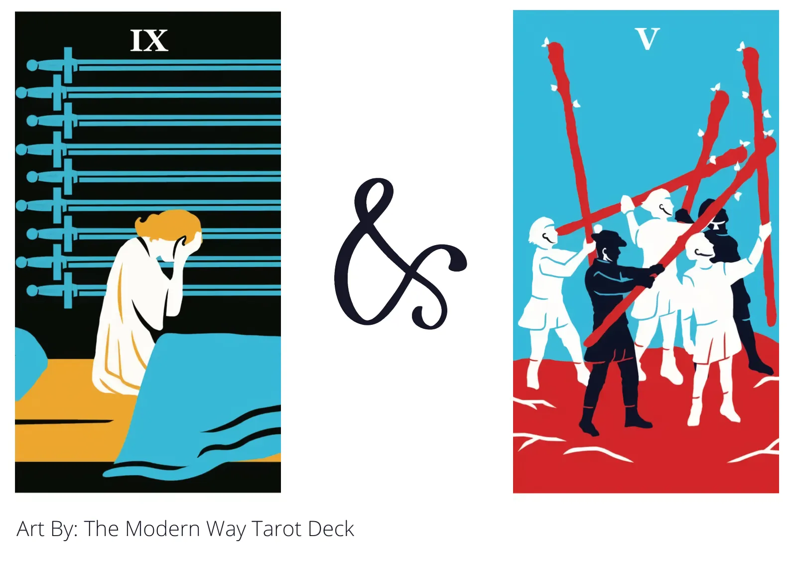 nine of swords and five of wands tarot cards together