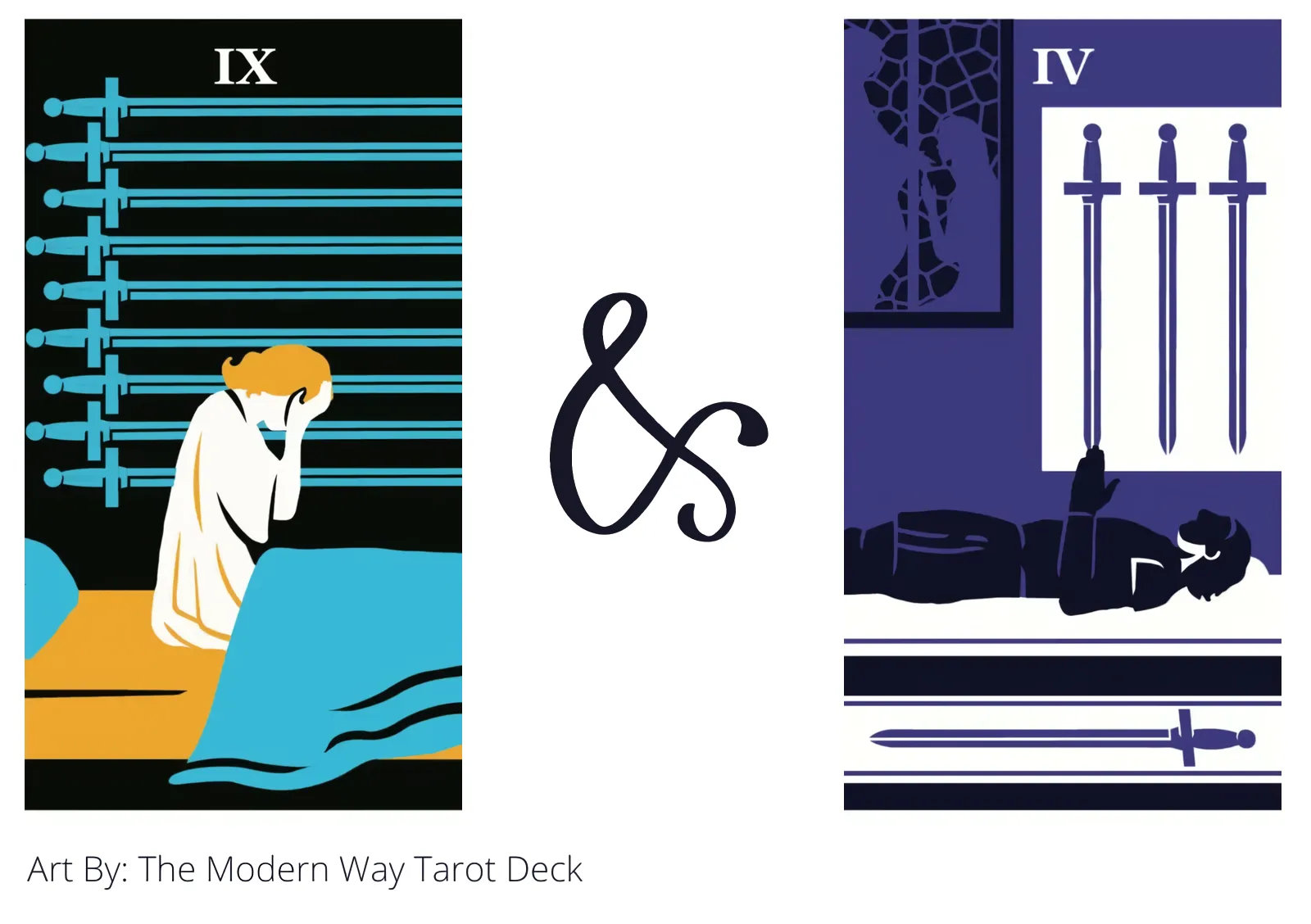 nine of swords and four of swords tarot cards together