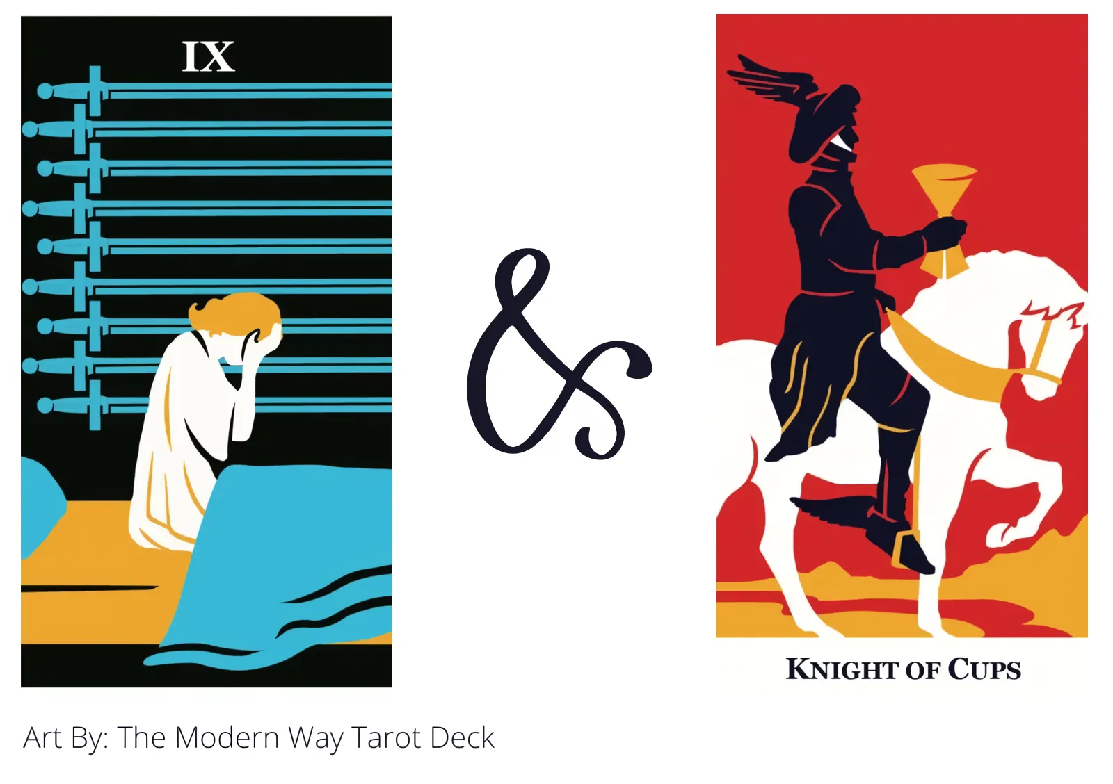 nine of swords and knight of cups tarot cards together
