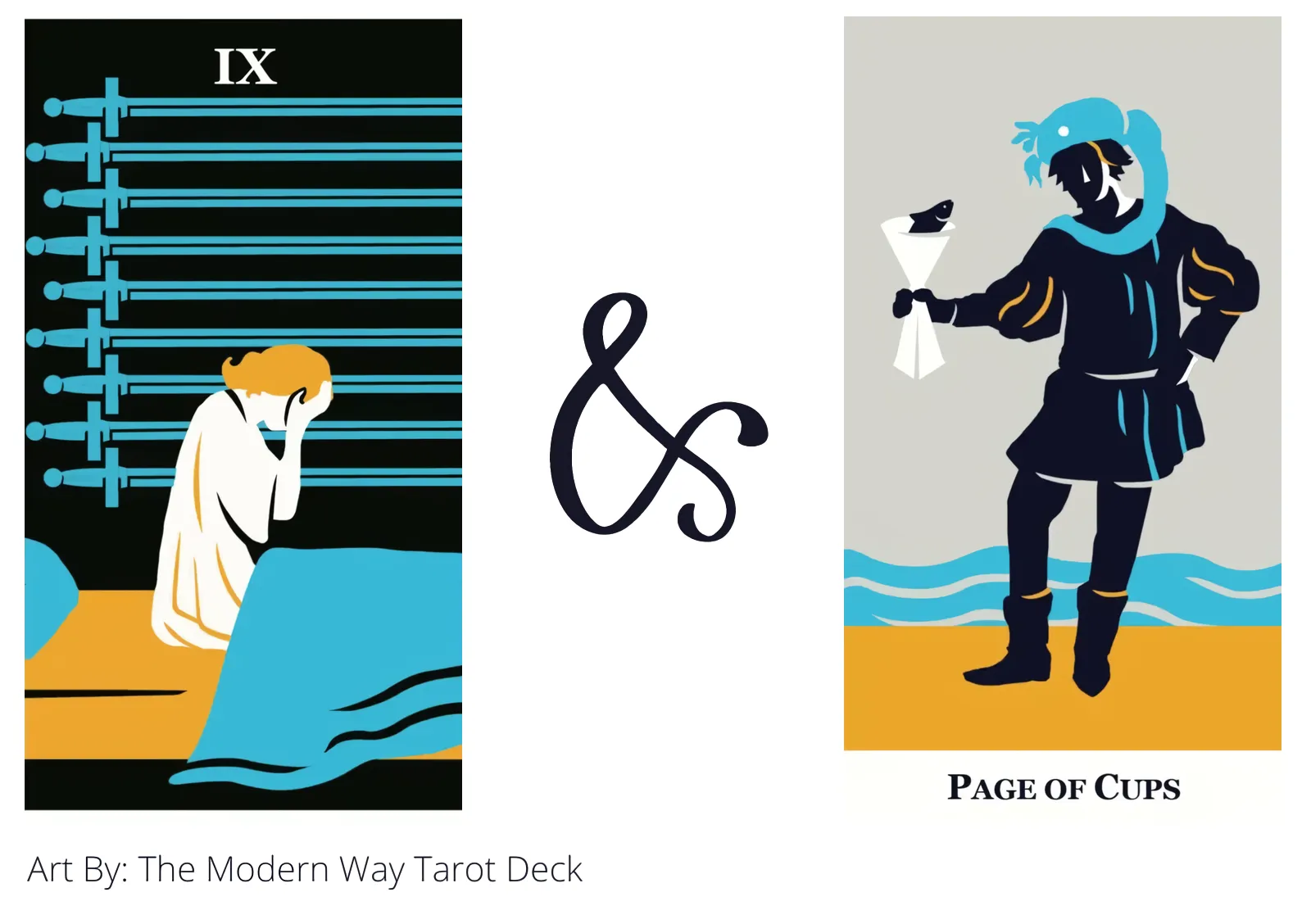 nine of swords and page of cups tarot cards together
