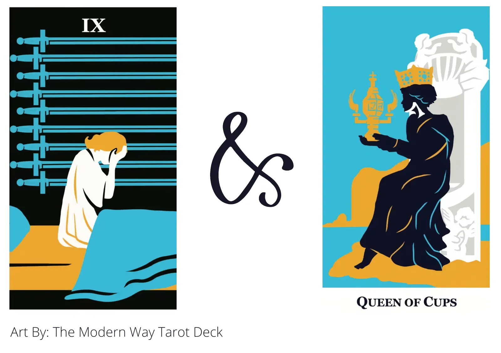 nine of swords and queen of cups tarot cards together
