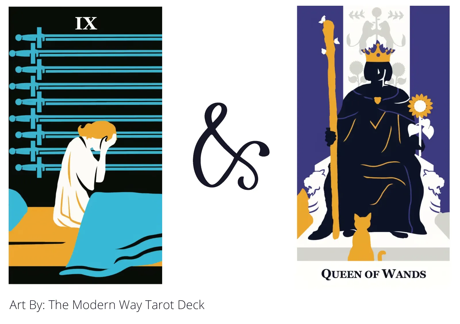 nine of swords and queen of wands tarot cards together