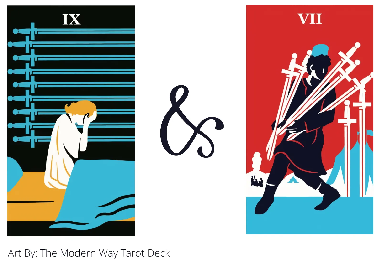 nine of swords and seven of swords tarot cards together