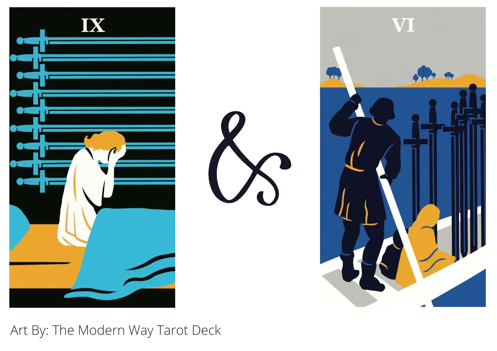 nine of swords and six of swords tarot cards together