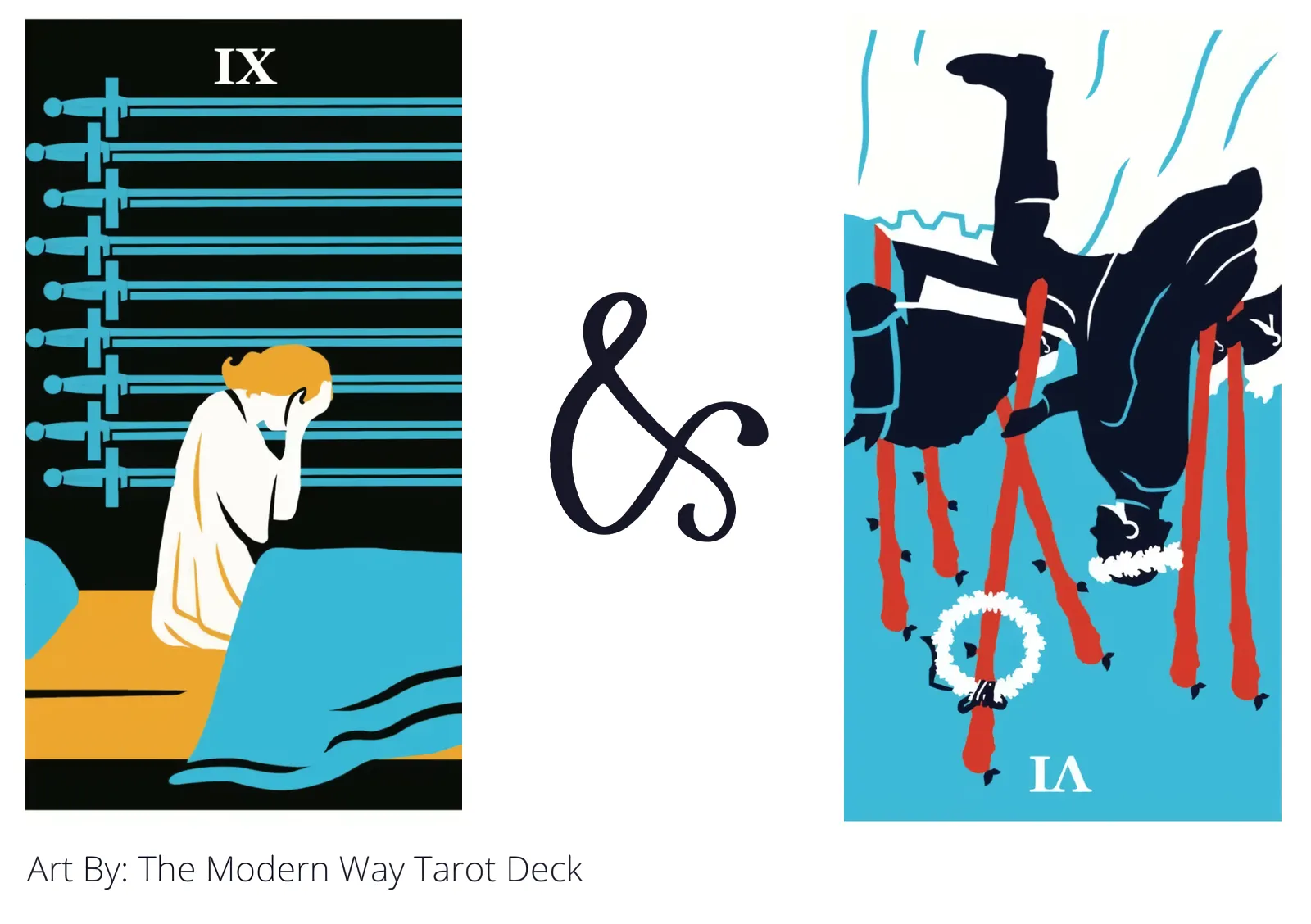 nine of swords and six of wands reversed tarot cards together