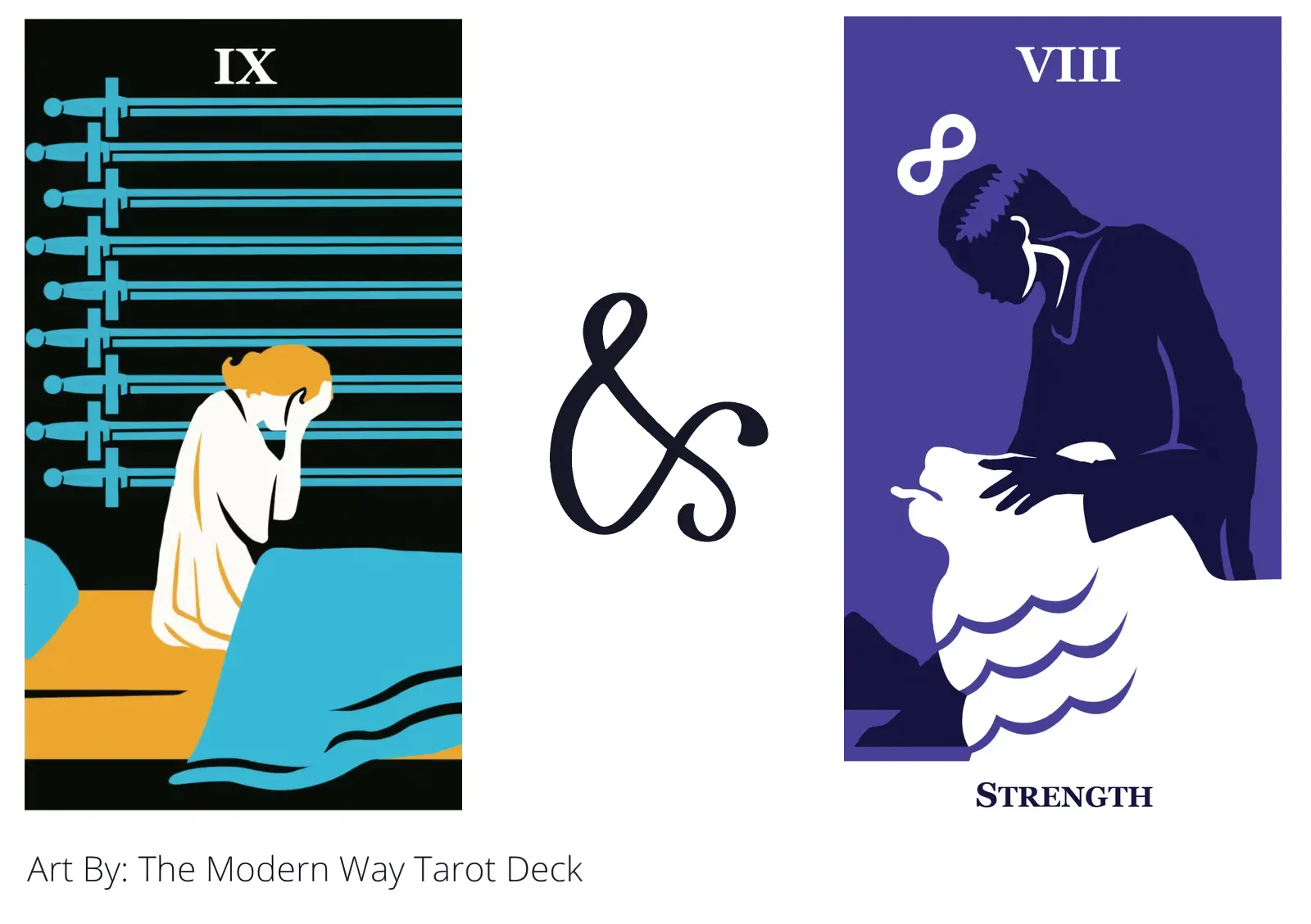 nine of swords and strength tarot cards together