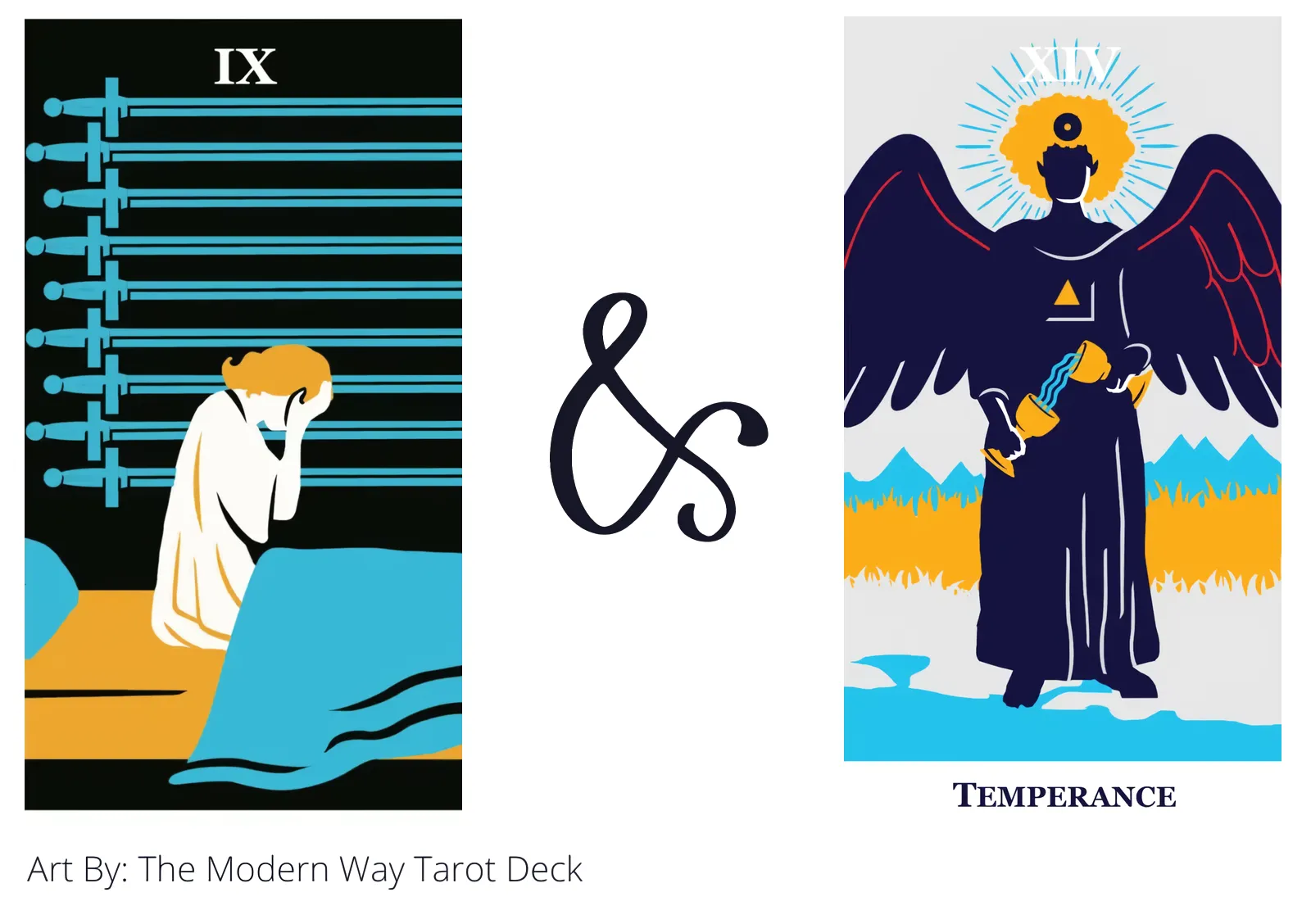 nine of swords and temperance tarot cards together
