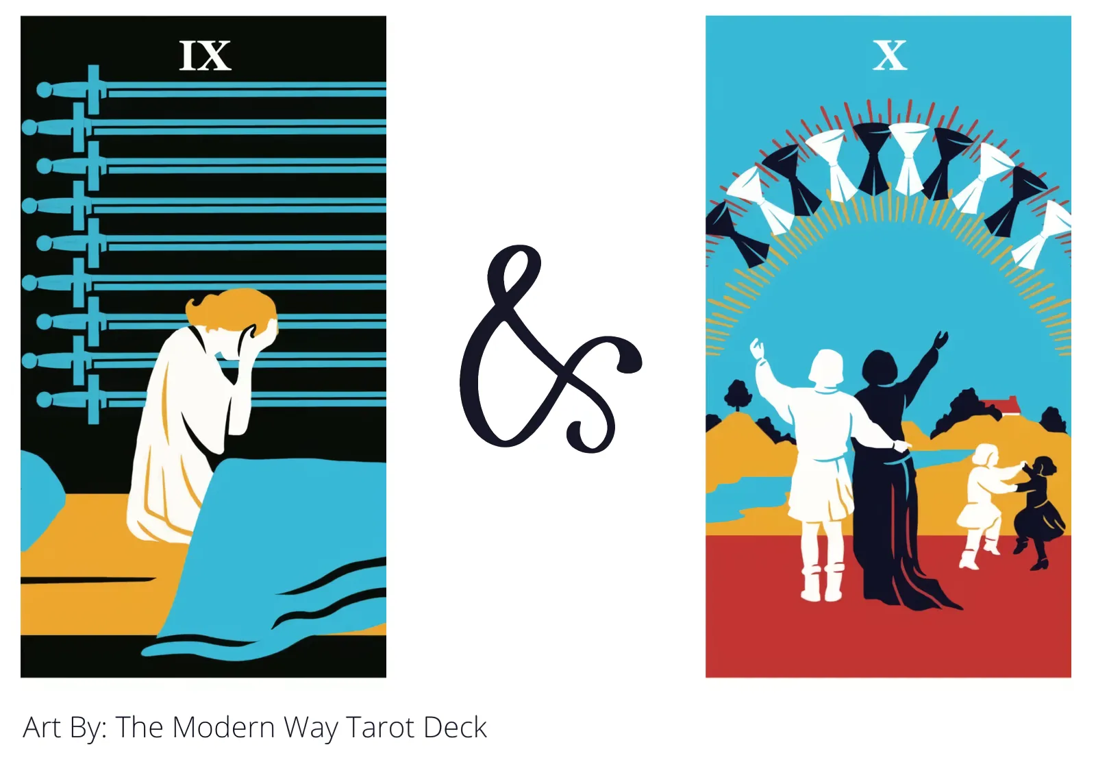nine of swords and ten of cups tarot cards together