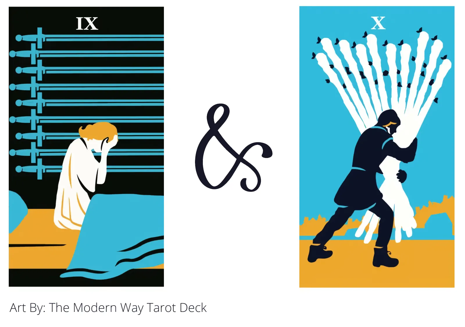 nine of swords and ten of wands tarot cards together
