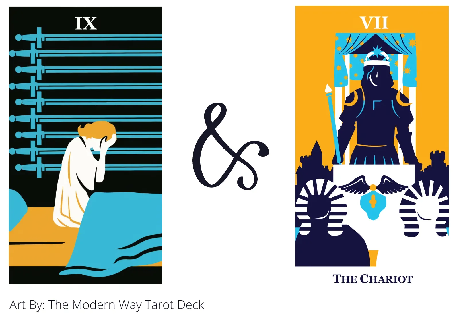 nine of swords and the chariot tarot cards together