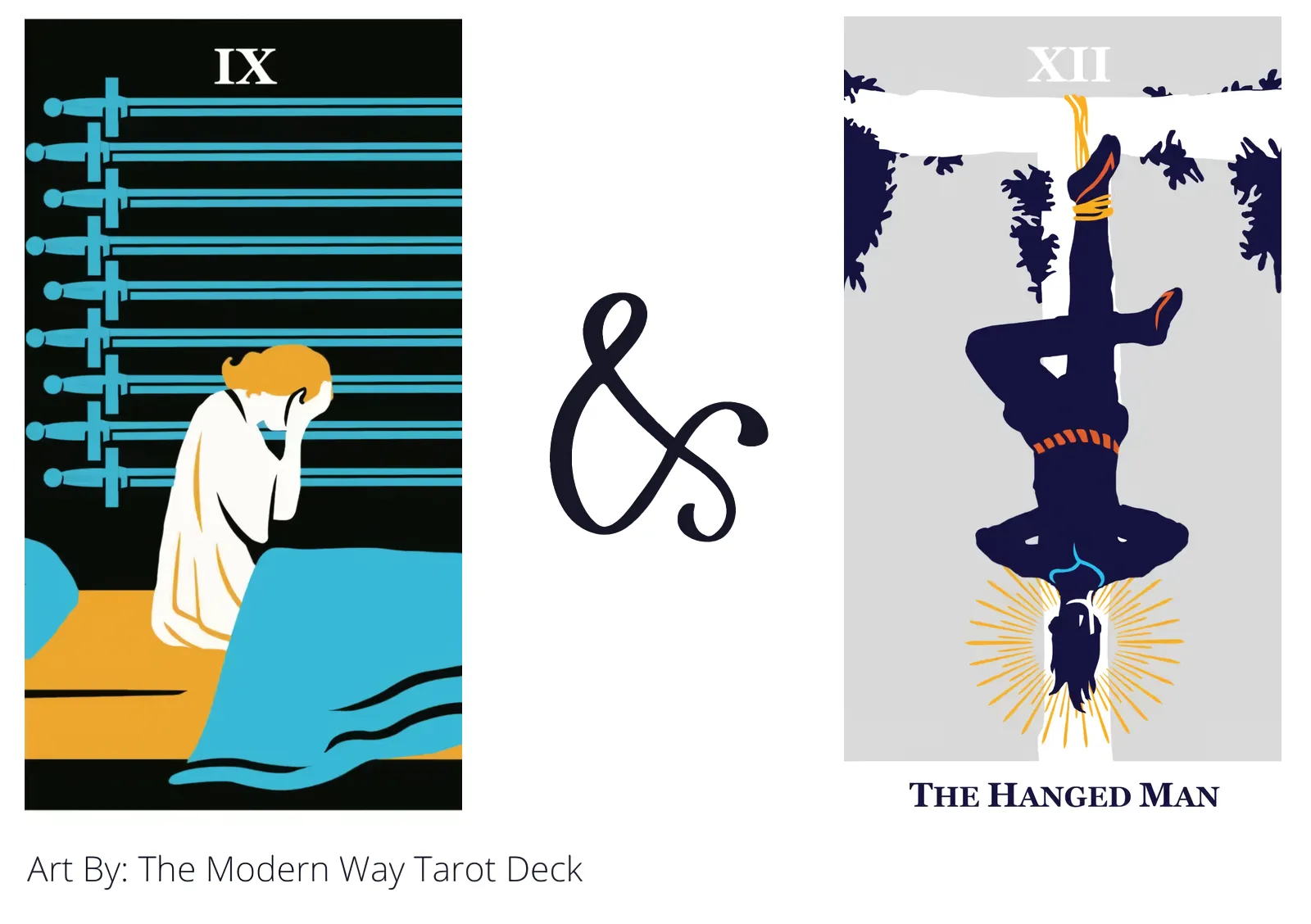 nine of swords and the hanged man tarot cards together