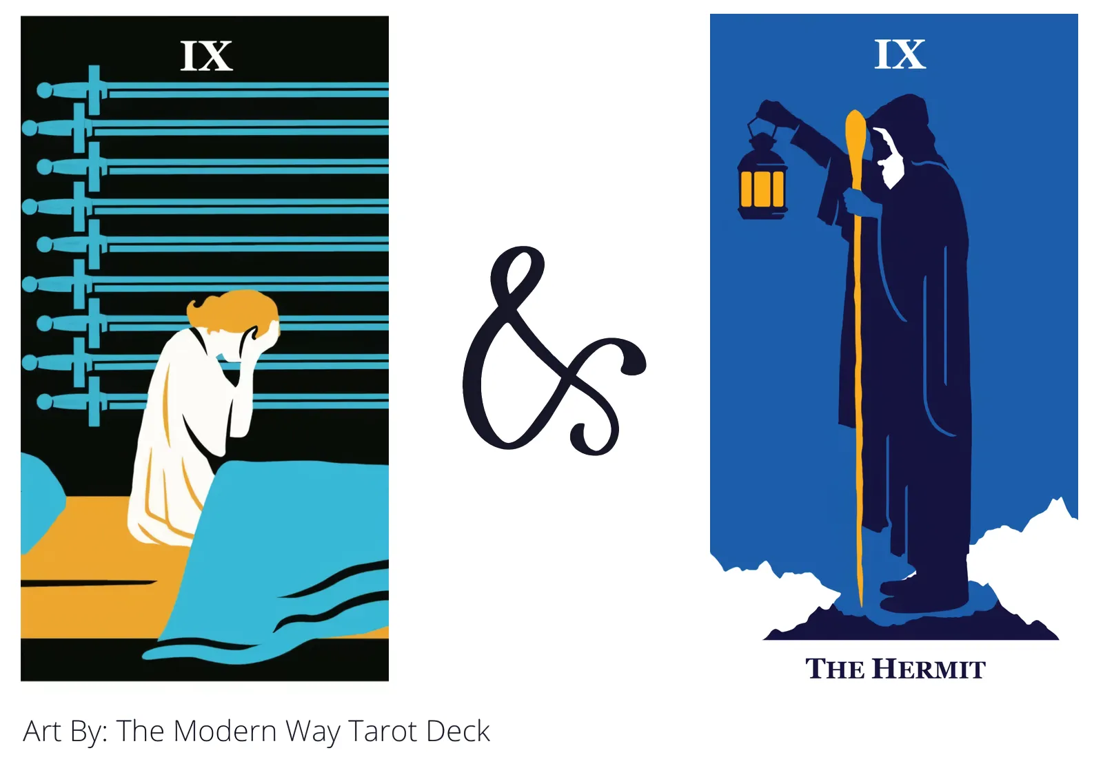 nine of swords and the hermit tarot cards together