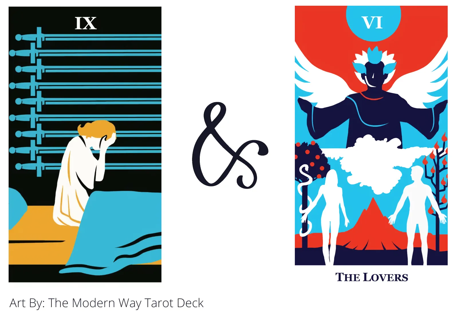 nine of swords and the lovers tarot cards together