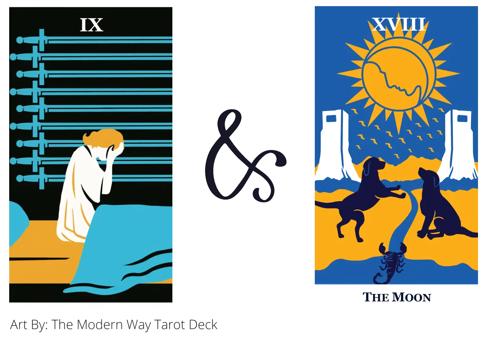 nine of swords and the moon tarot cards together