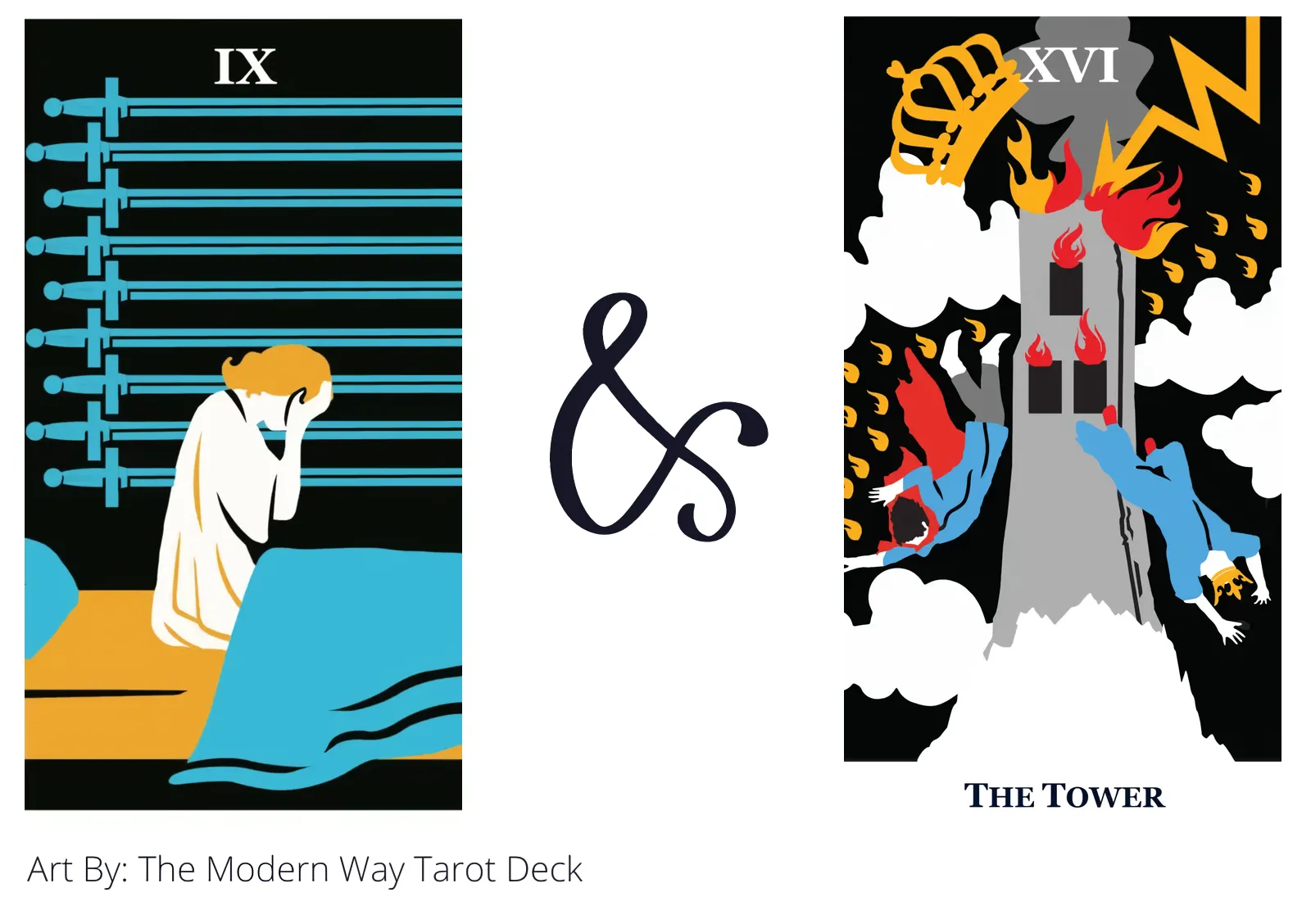 nine of swords and the tower tarot cards together