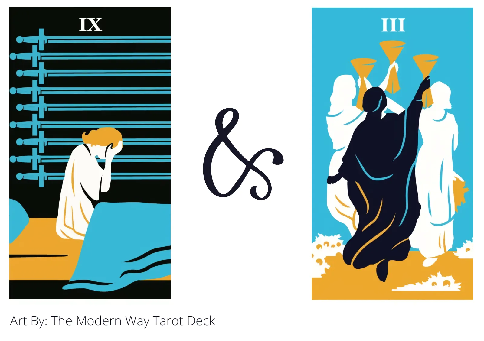 nine of swords and three of cups tarot cards together