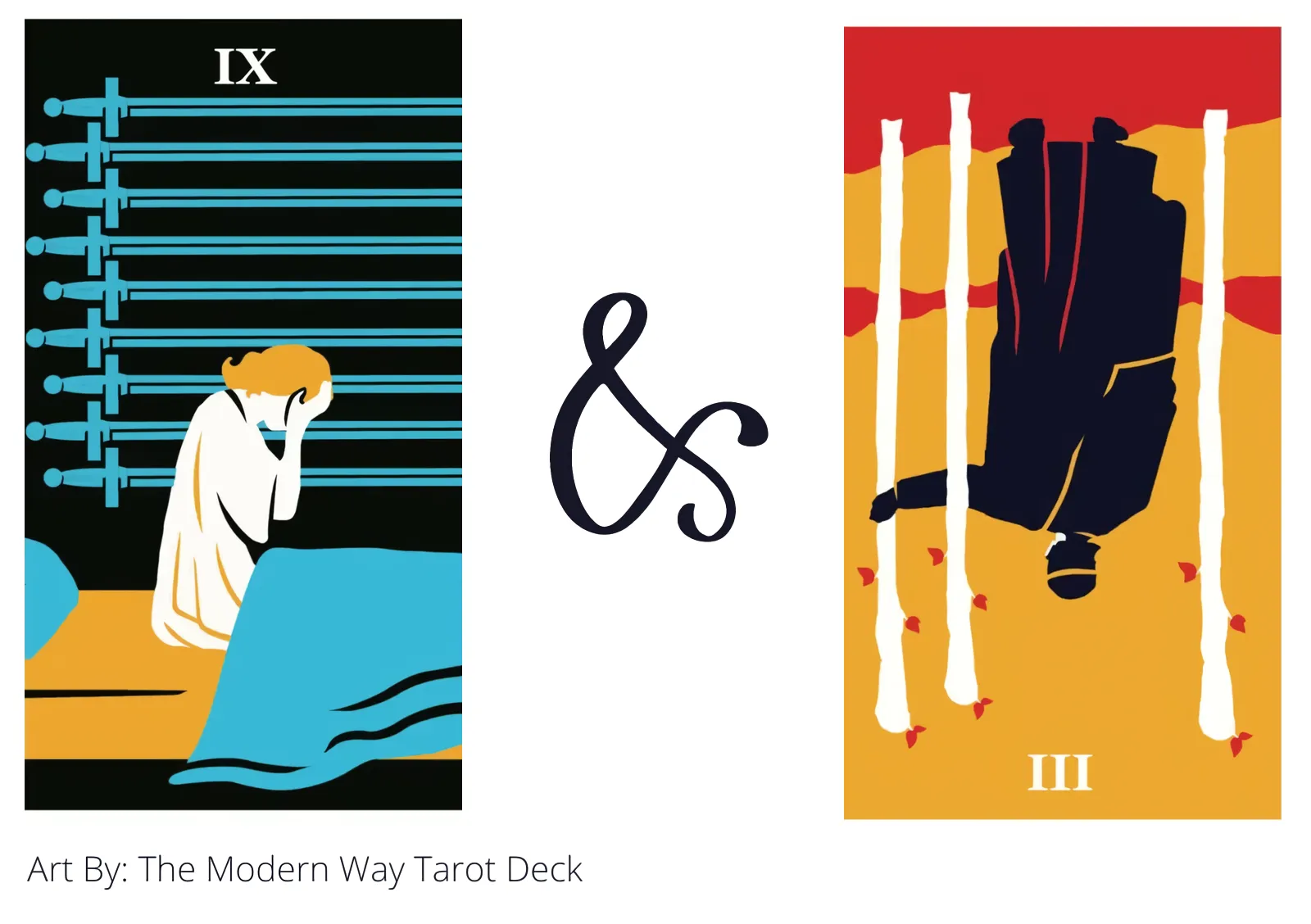 nine of swords and three of wands reversed tarot cards together