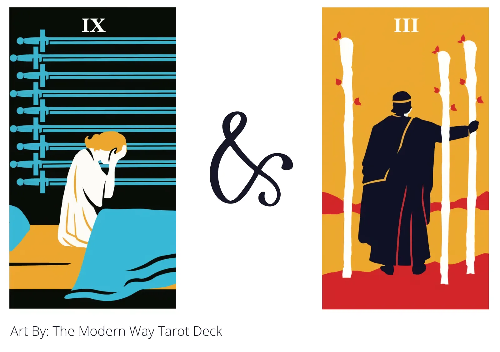 nine of swords and three of wands tarot cards together