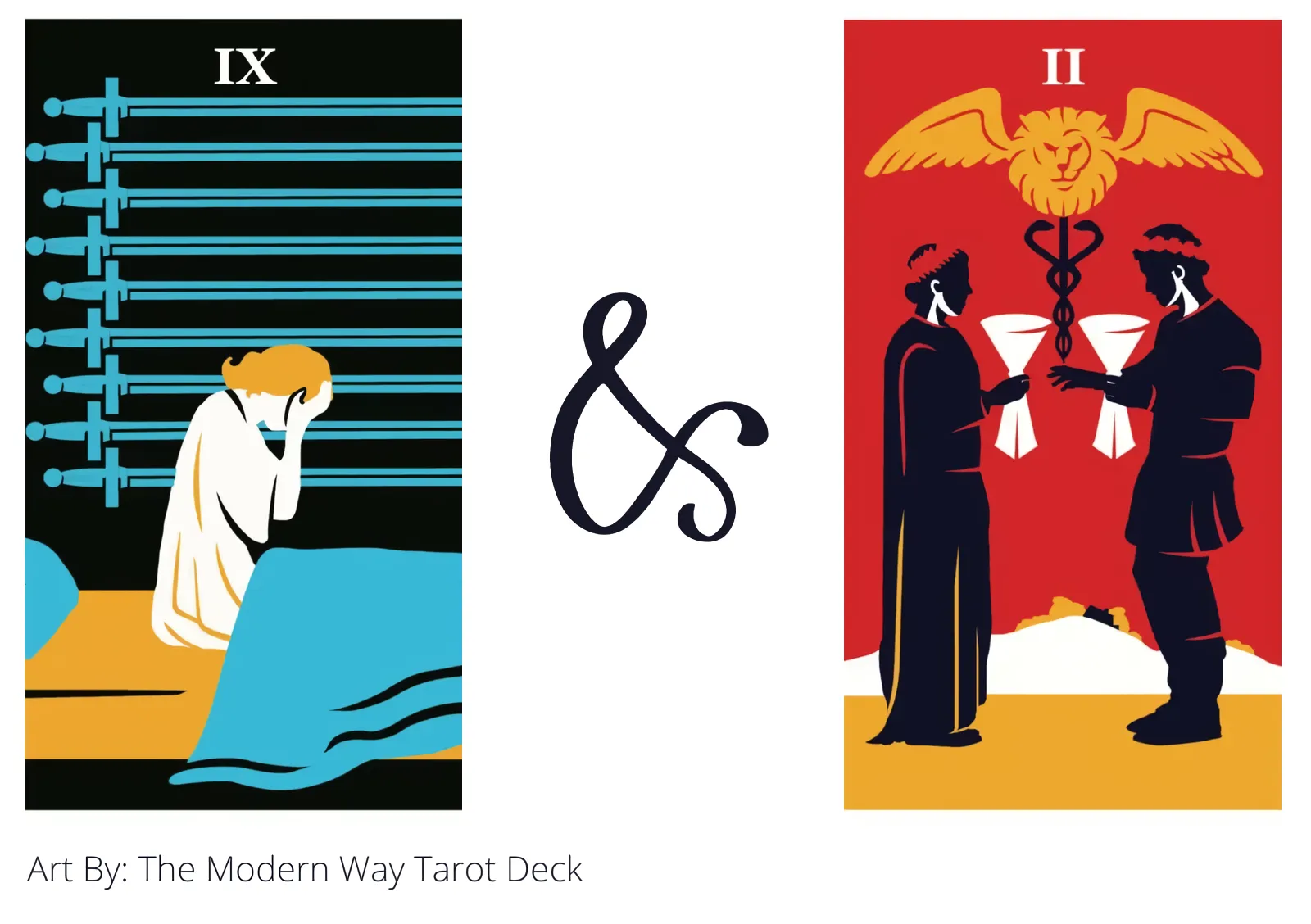 nine of swords and two of cups tarot cards together