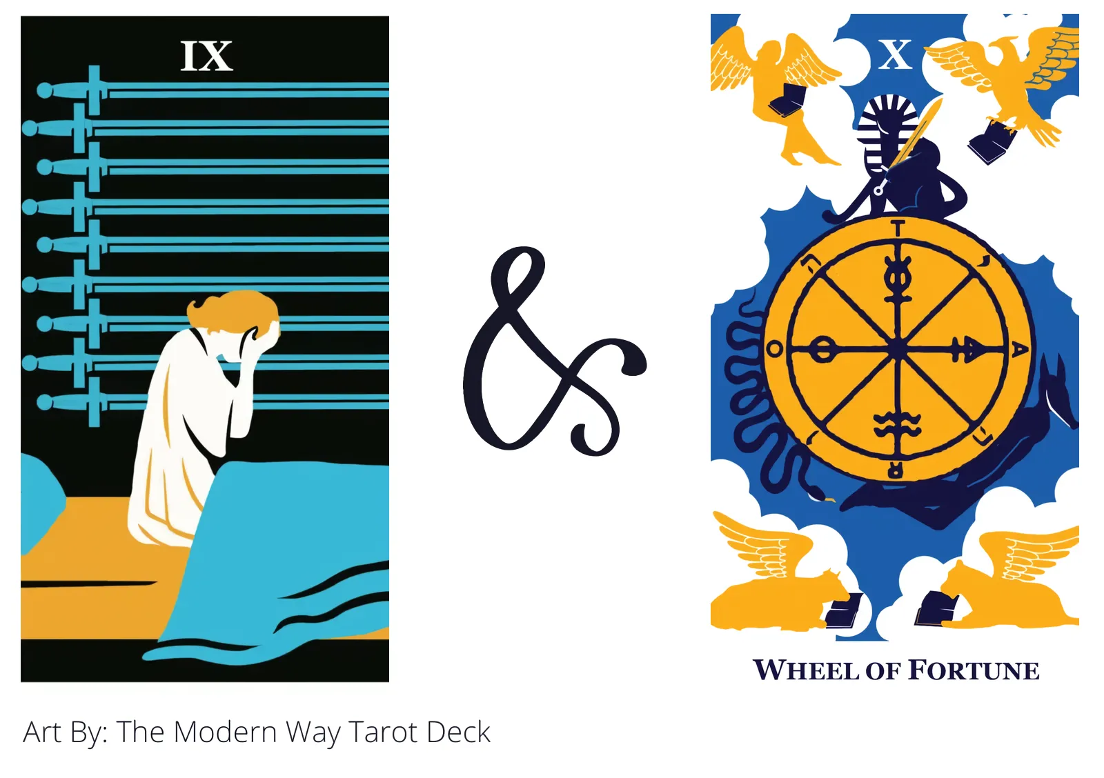 nine of swords and wheel of fortune tarot cards together
