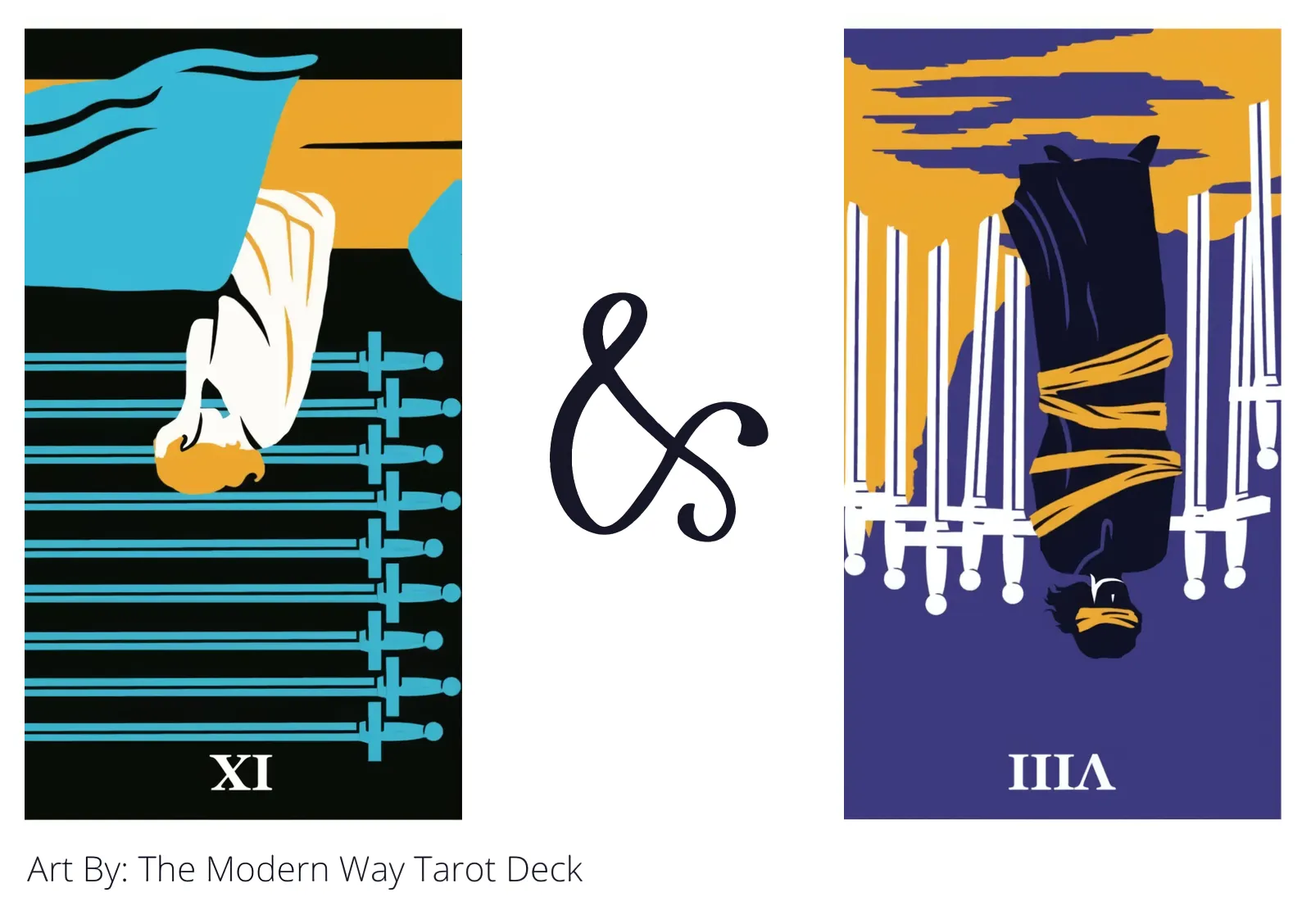 nine of swords reversed and eight of swords reversed tarot cards together