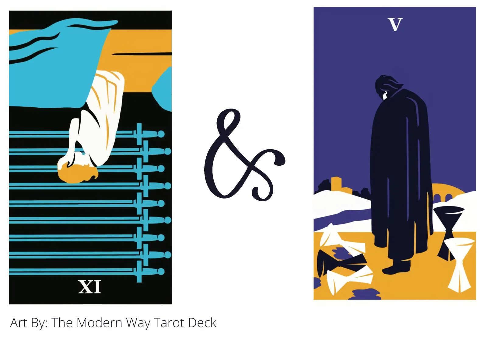 nine of swords reversed and five of cups tarot cards together