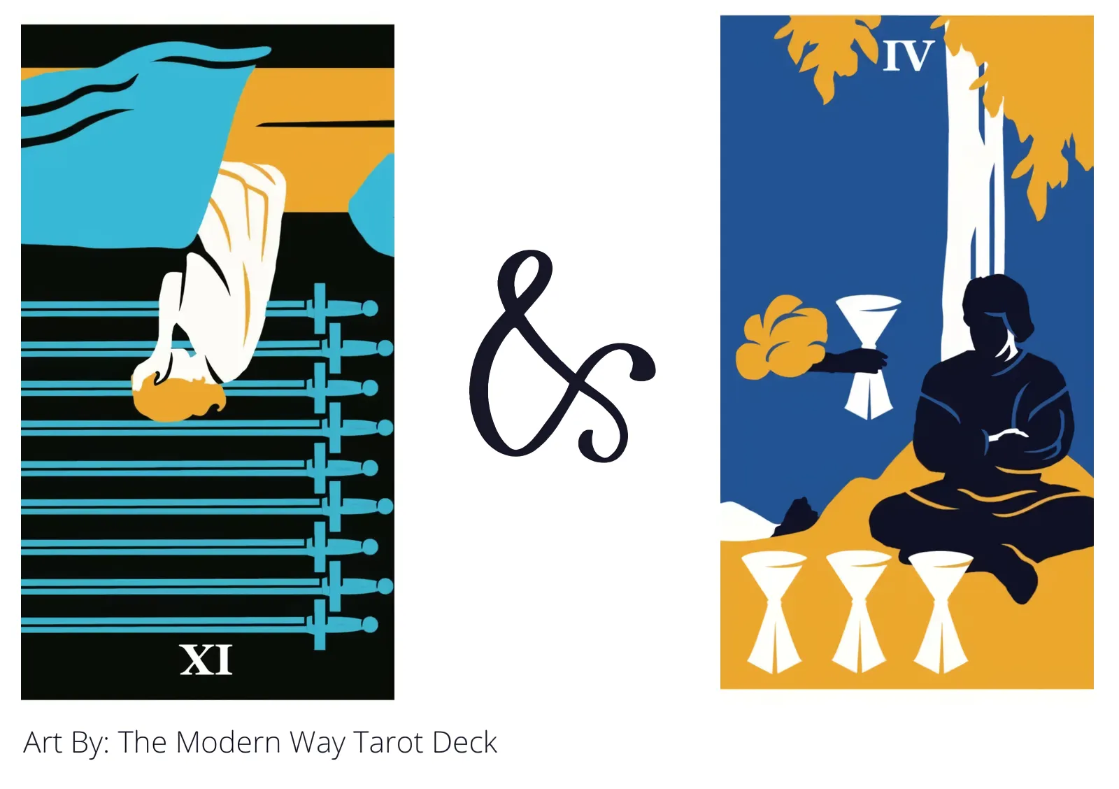 nine of swords reversed and four of cups tarot cards together