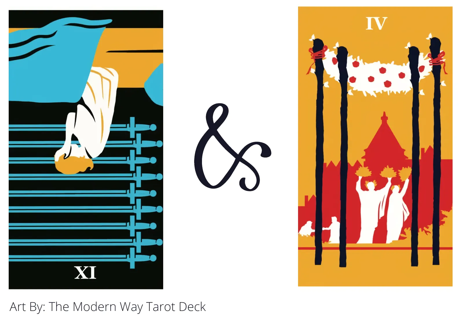 nine of swords reversed and four of wands tarot cards together