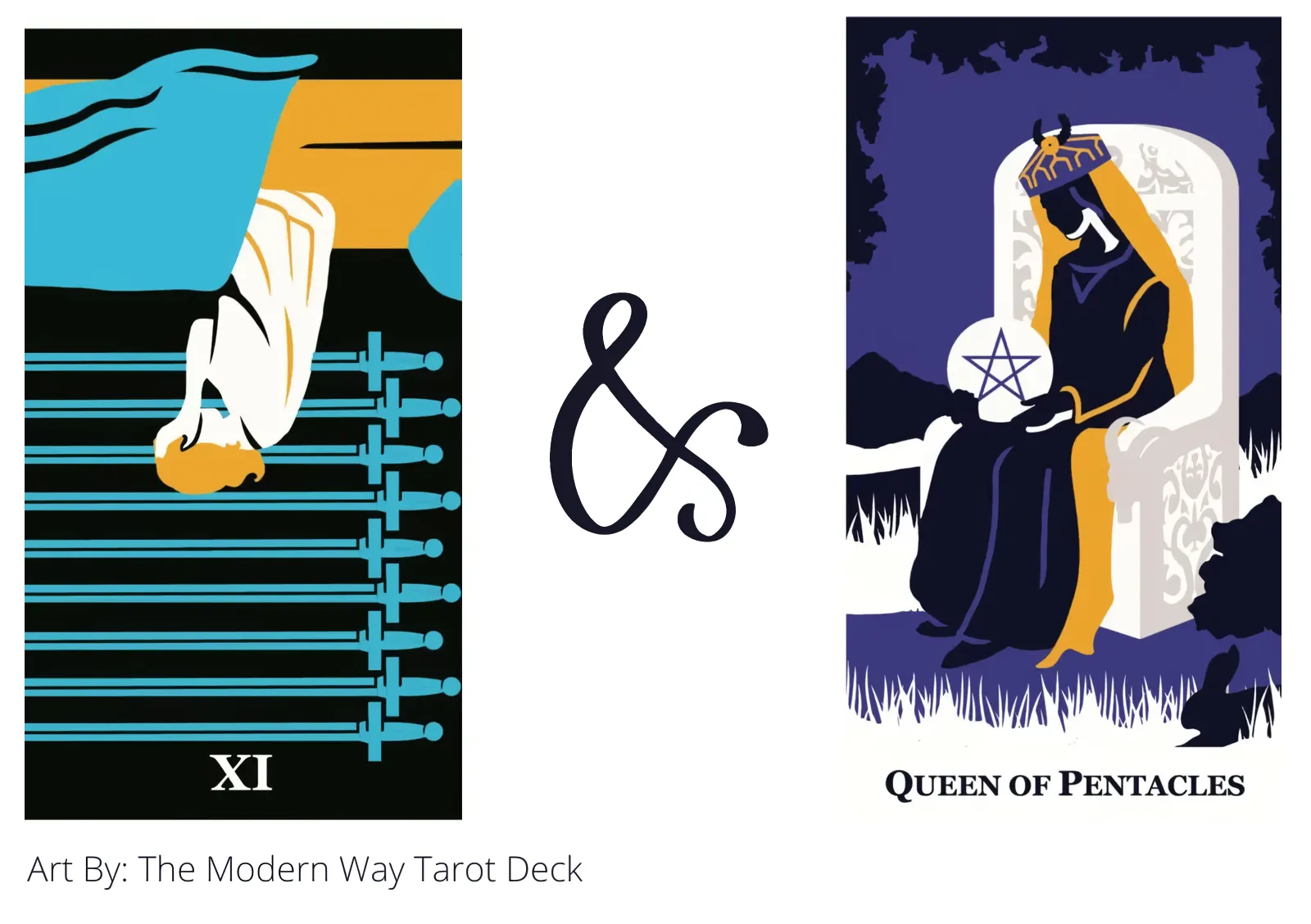 nine of swords reversed and queen of pentacles tarot cards together