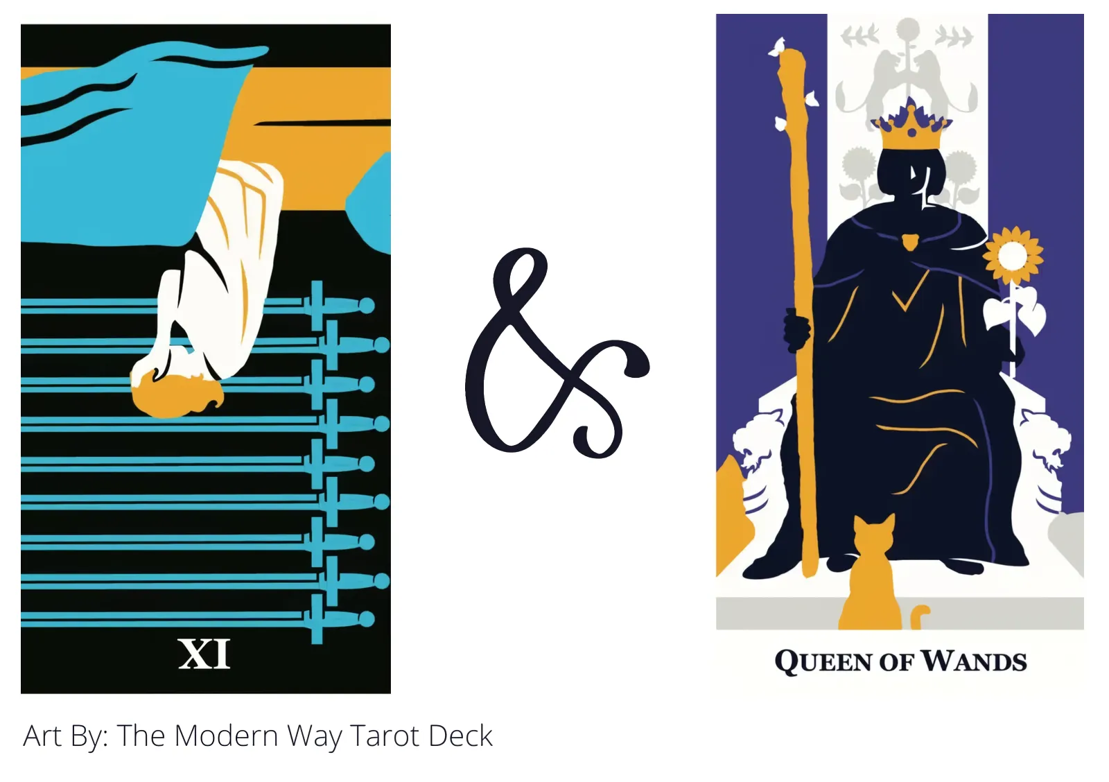 nine of swords reversed and queen of wands tarot cards together