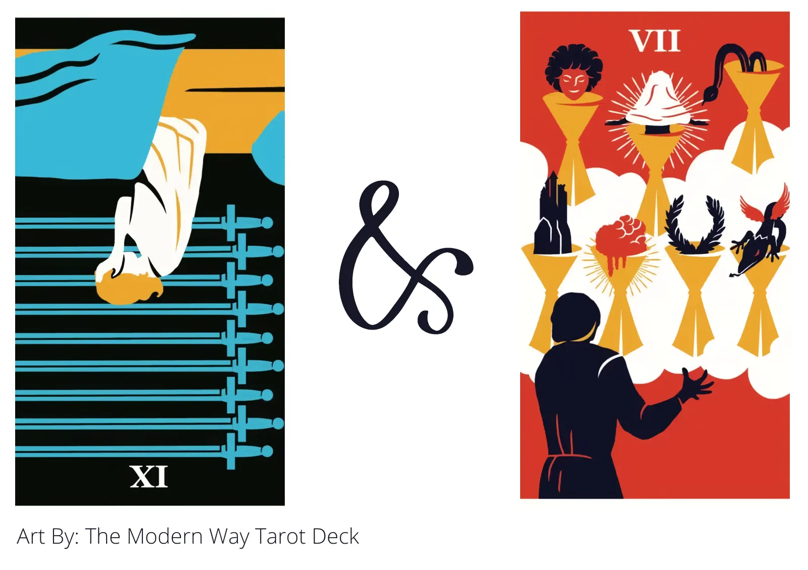 nine of swords reversed and seven of cups tarot cards together
