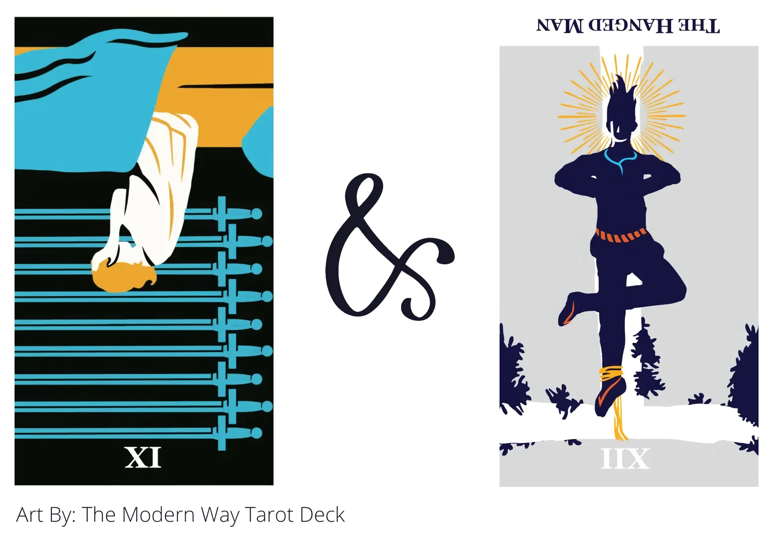 nine of swords reversed and the hanged man reversed tarot cards together