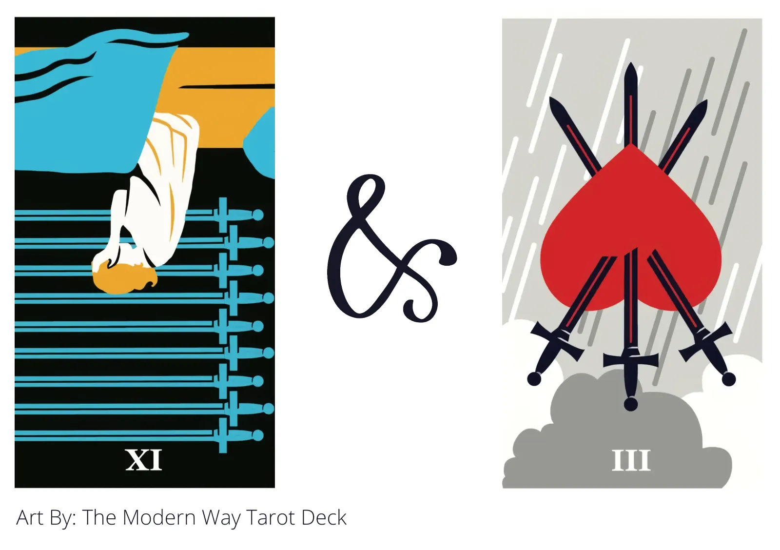 nine of swords reversed and three of swords reversed tarot cards together