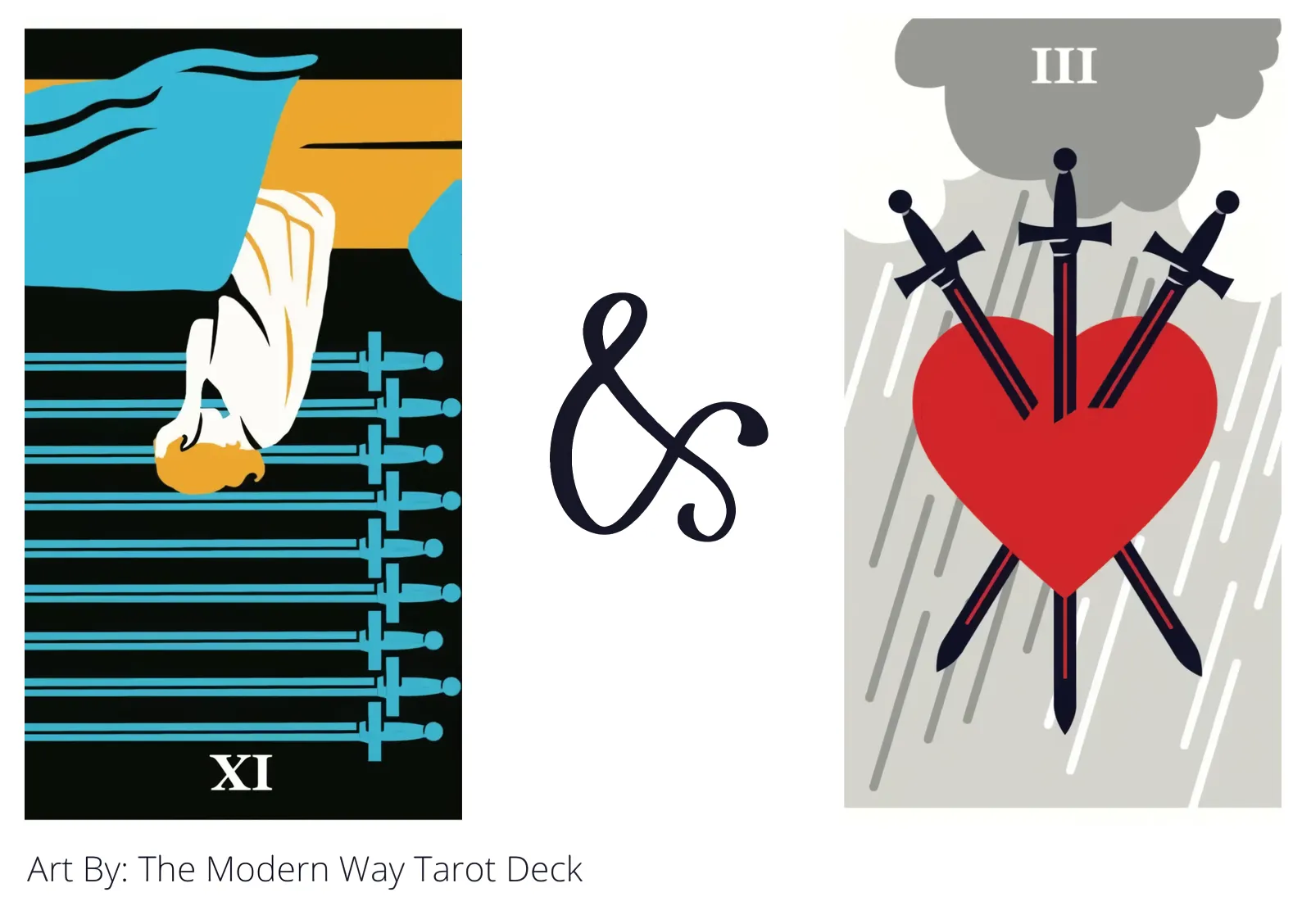 nine of swords reversed and three of swords tarot cards together