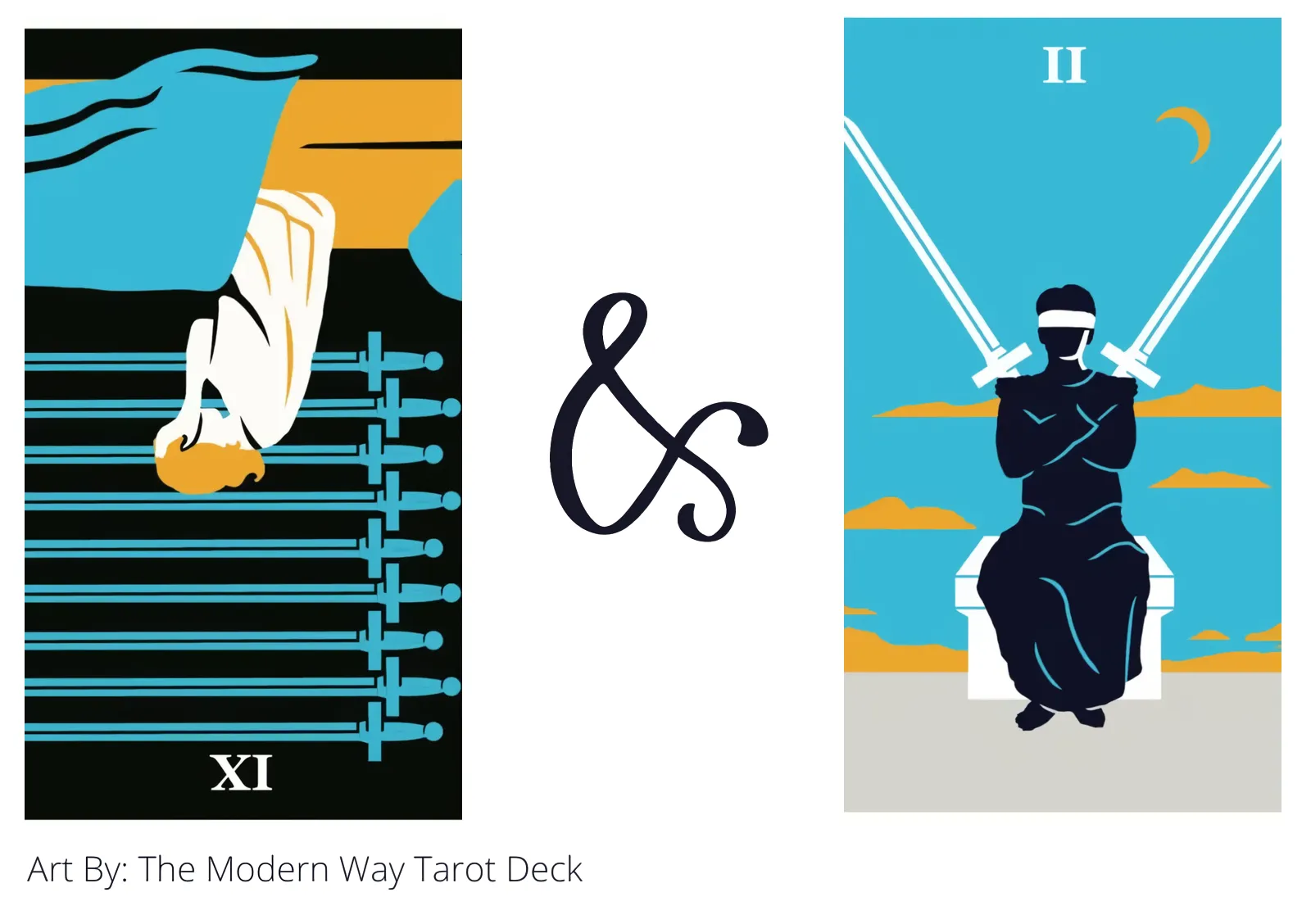 nine of swords reversed and two of swords tarot cards together