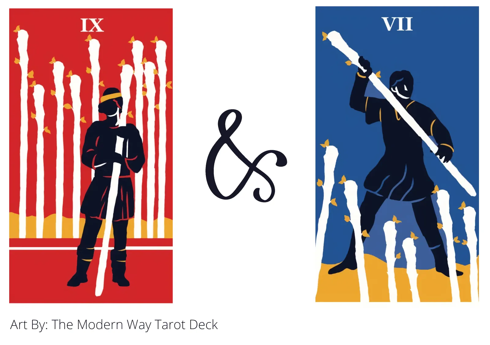 nine of wands and seven of wands tarot cards together