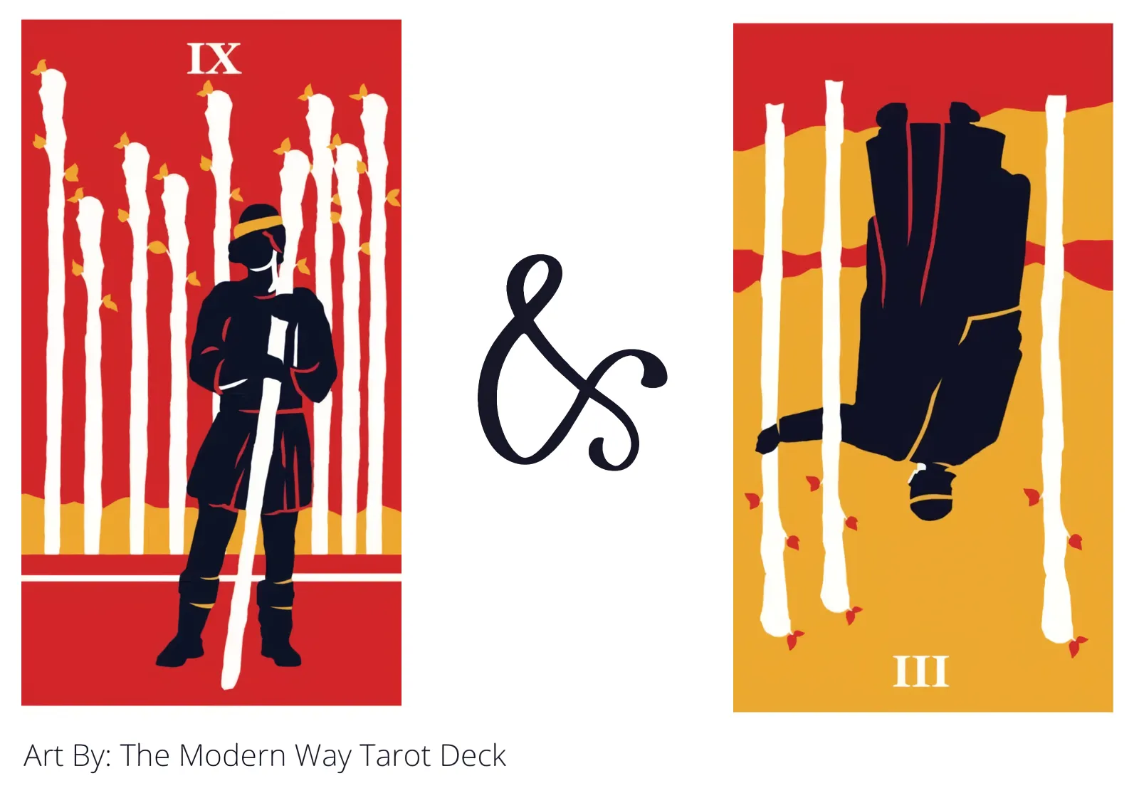 nine of wands and three of wands reversed tarot cards together