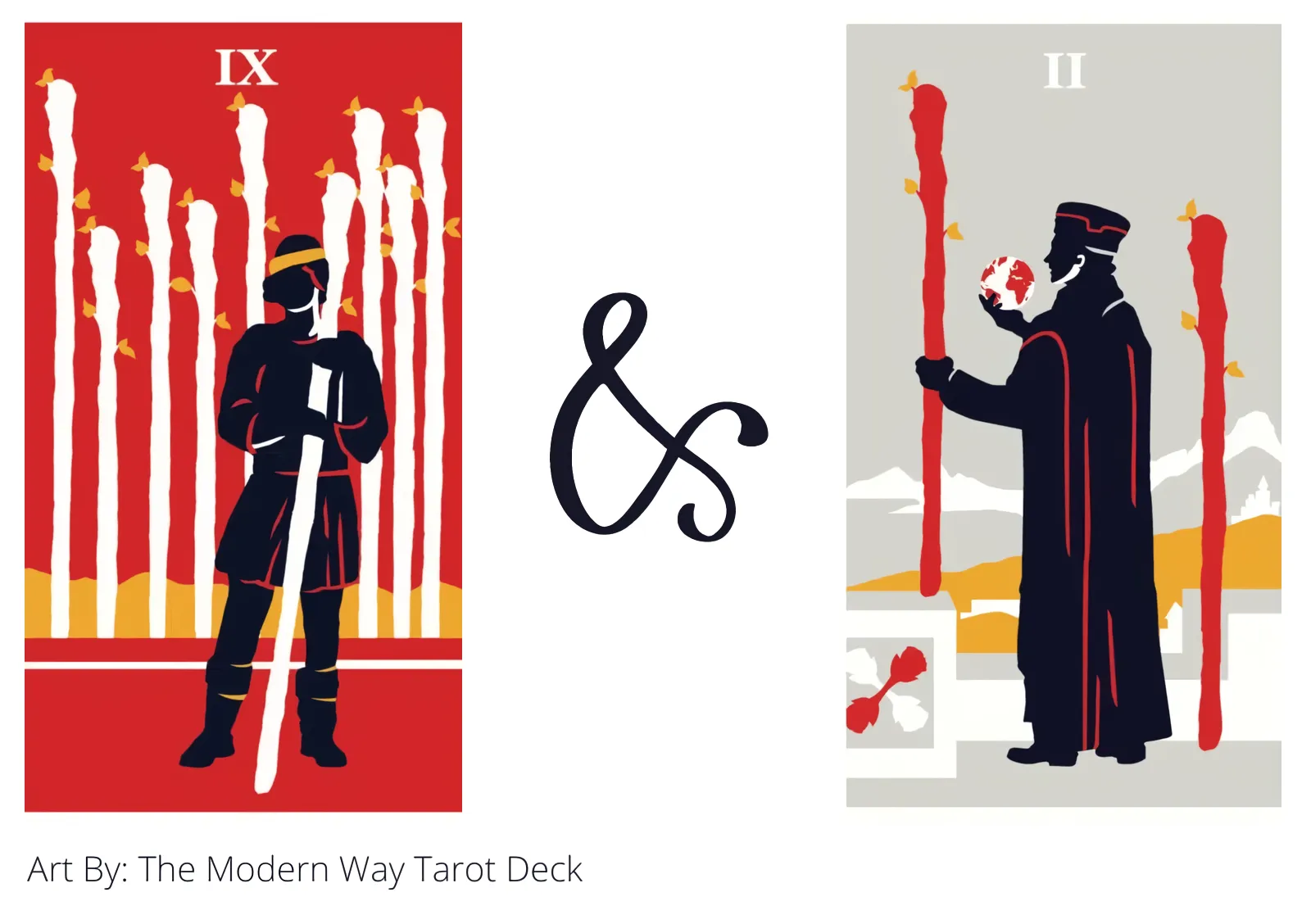 nine of wands and two of wands tarot cards together