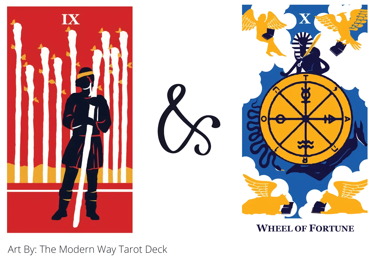 nine of wands and wheel of fortune tarot cards together