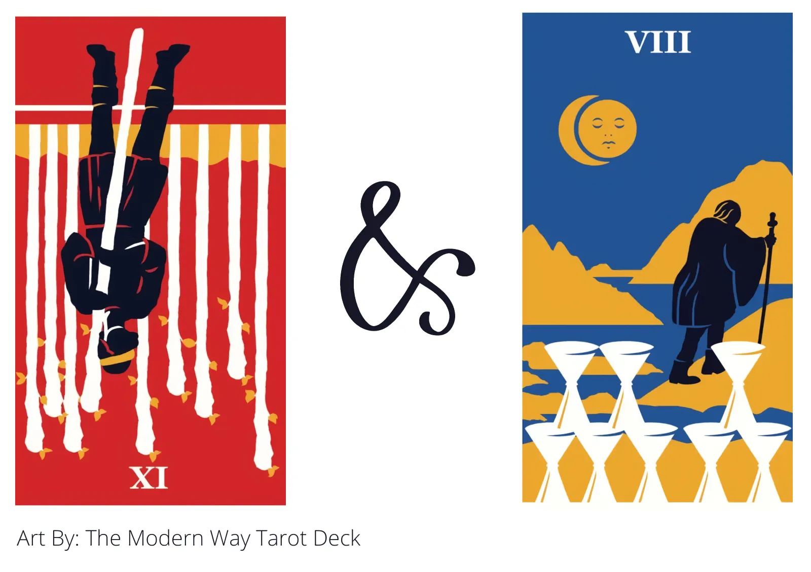 nine of wands reversed and eight of cups tarot cards together