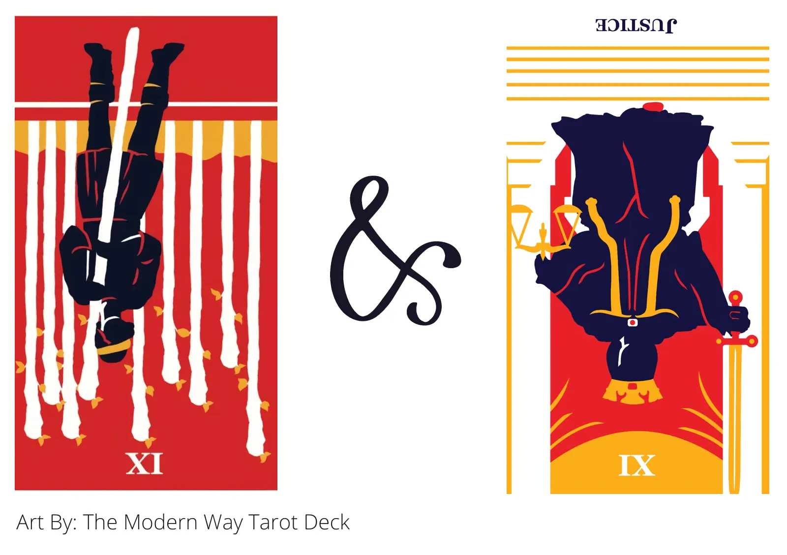 nine of wands reversed and justice reversed tarot cards together